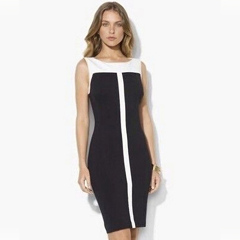 LAUREN RALPH LAUREN Black and White Two Tone Sheath Dress